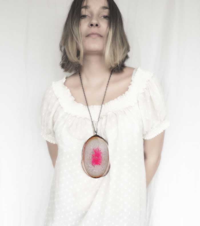 Fuchsia, big, huge, agate, stone pendant, pink, stone pendant, delicate pendant, by MARIAELA - MARIAELA