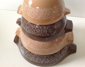 SALE -- Vintage Set of Pyrex Mixing Bowls in Woodland Pattern