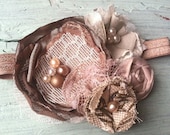 Brown, Mocha, Chocolate, Fabric Flower Headband, Satin, Lace, Hair Accessory, Brooch, Corsage, Women's, Girls, Baby's, Newborns 