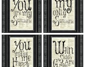 You Are My Sunshine Dictionary Print Set, Set of Four, Art Print, Dictionary Page, Wall Decor, Wall Art, Mixed Media