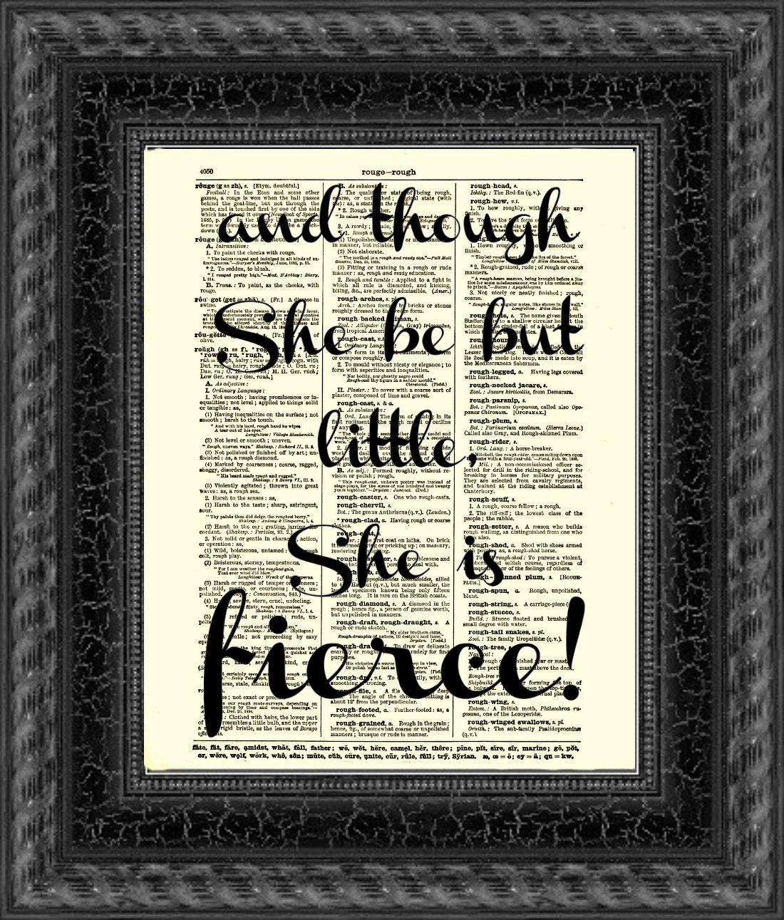 And though she be but little she is fierce Shakespeare quote on 1897 Dictionary Page, Wall Decor, Art Print, Inspirational Art, Graduation