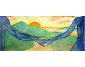 Come With Me, Love. Romantic fantasy landscape art- watercolor illustration - 8.5x11 archival art print