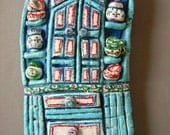 The kitchen dresser (salt dough figurine wall hanging home decor decoration ornament folk art colourful colorful hand painted blue)