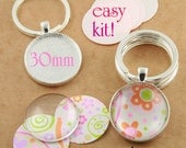 30mm Photo Tray Silver Key Ring Making Kit. 4 Set Craft Kit.  X-Large Split Rings, Glass Domes, Pendant Trays, and 8 Photo Seals