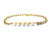 Spencer Arm Candy White Pearl Bracelet Swarovski Elements Crystal Pearl Delicate Bead Bracelet Petite Gold Chain Bracelet Arm Candy