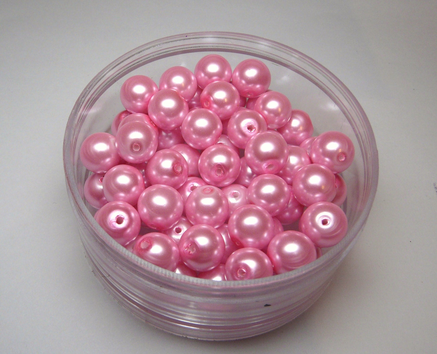 60 Pink  Glass Pearl Beads,10mm, Round,  Supply Stash, UK seller