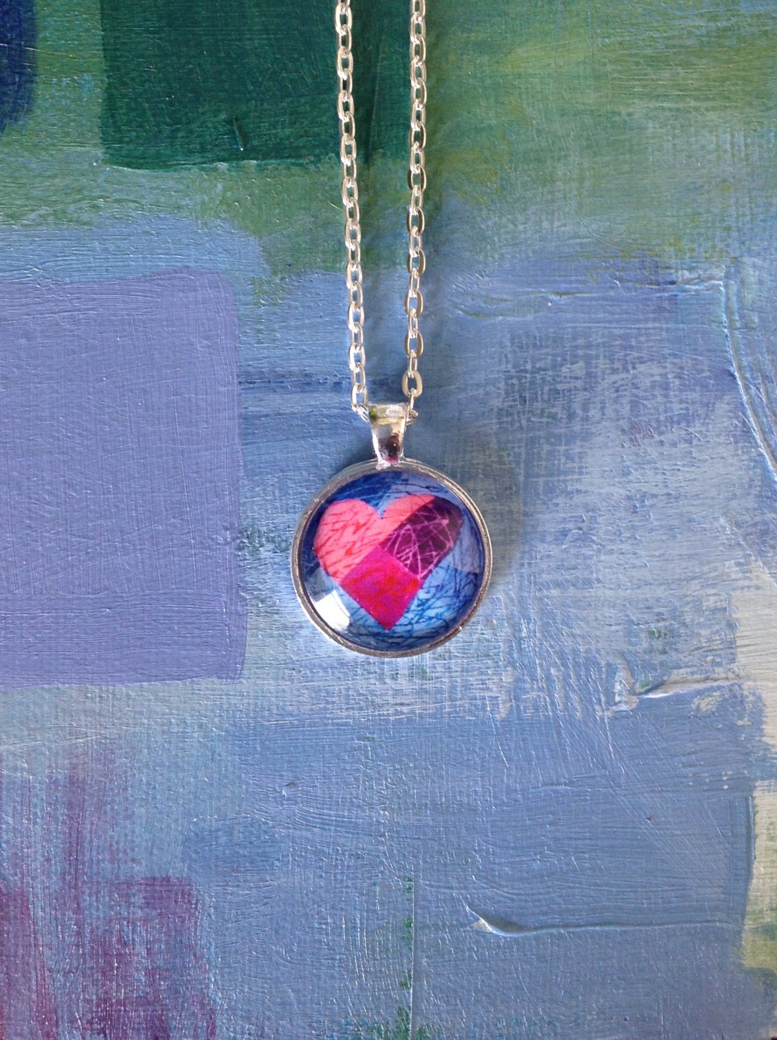 Heart Blue Round Pendant
