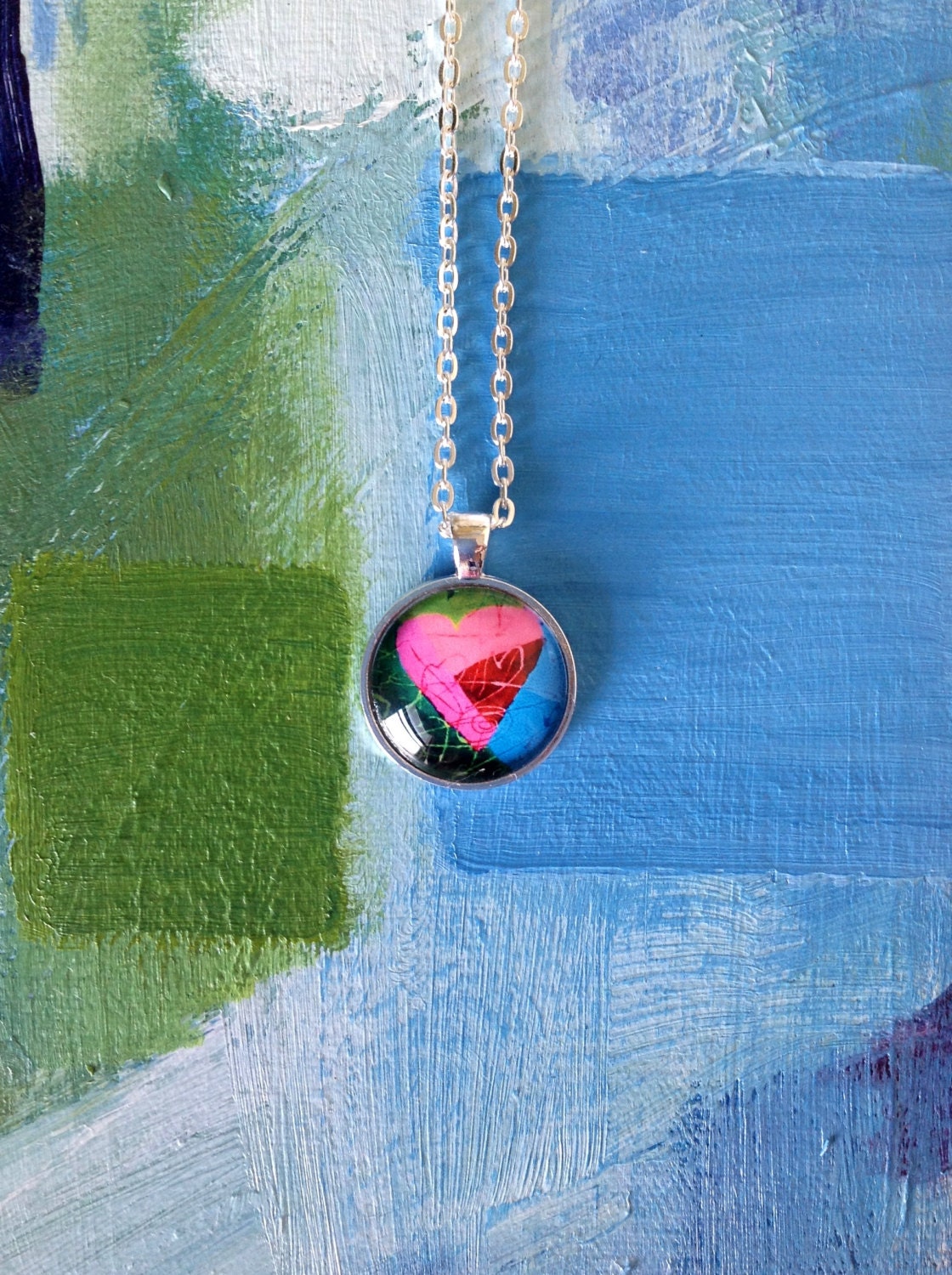 Strawberry Heart Round Pendant