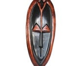 Hand Carved African Mask Vintage Wall Hanging Two Tone Native Tourist Souvenir Folk Art