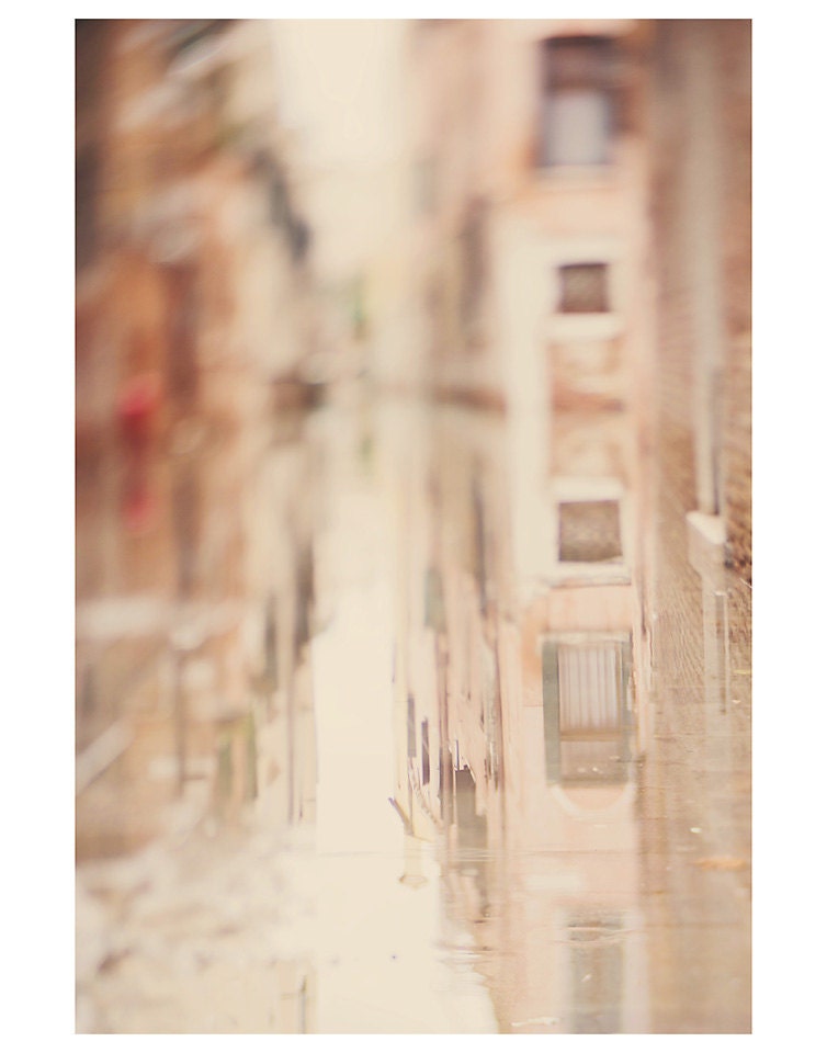 venice architecture reflection photo print - whimsical fine art landscape photography, water, red, cream, peach, window - 14x11
