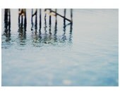 blue ocean pier reflection color photo print - whimsical fine art nature photography, water, calm, ripples, peaceful - 14x11
