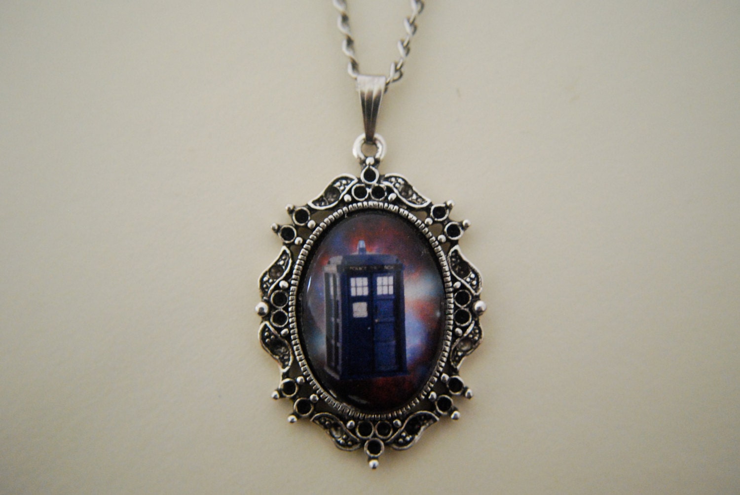 Doctor Who inspired TARDIS cabochon necklace