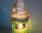 handmade, house table lamp,for children's bedroom, baptism gift/decoration, boy/girl decoration, in green/beige colors