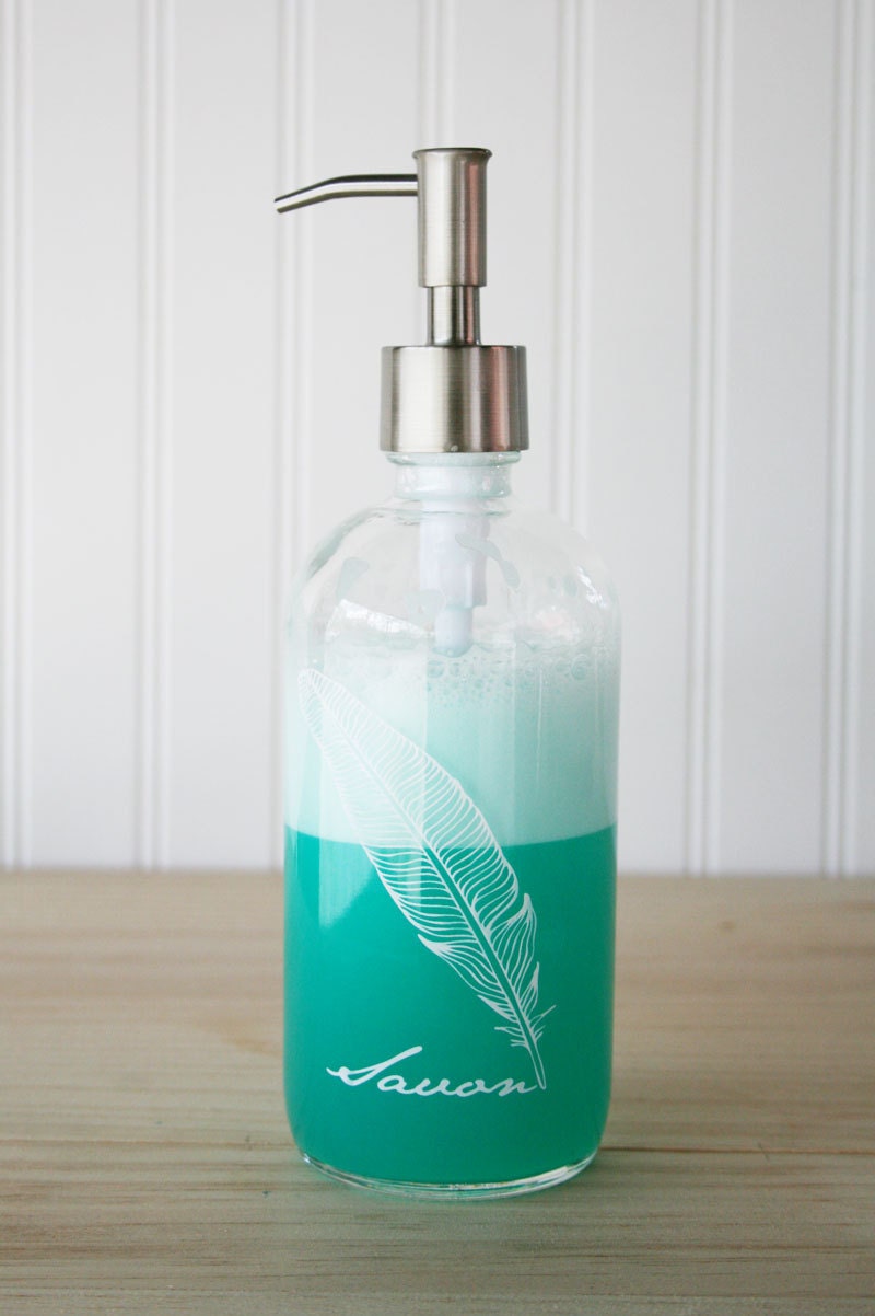 Feather Savon Clear Glass Apothecary Style Soap Dispenser