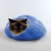 Cat Bed Cave House Felted Wool Blue with FREE Cat Ball