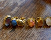 Handmade in Turkey Gold Plated natural bohemian agate quartz and druzy CLUSTER RINGS Adjustable rings