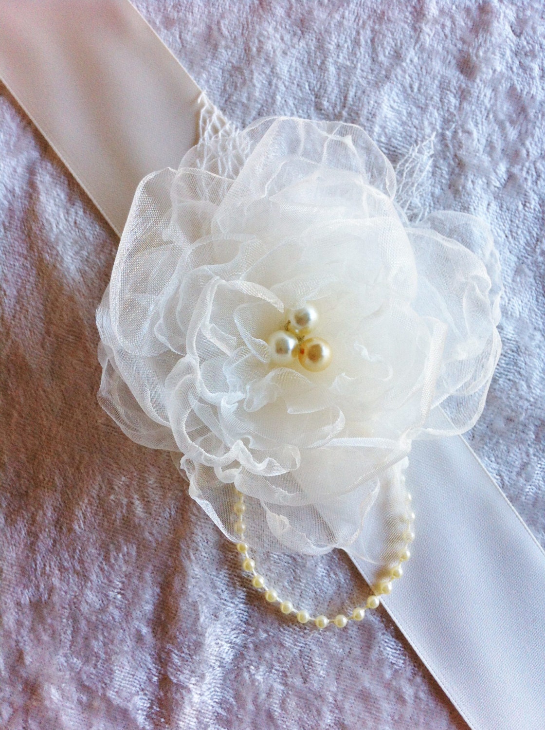1.5" IVORY  Vintage bridal organza flower roses wedding gown Sash belt