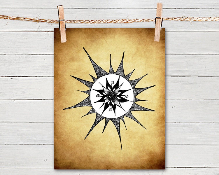 Poster Print 8x10 - Sepia Sun Flower - of Fine Art Illustration for Your Wall Decor