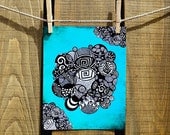 Poster Print 8x10 - Turquoise Organic Circles - of Fine Art Illustration for Your Wall Decor