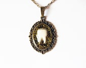 Sparkly Gold Glitter Tooth - Handmade Vintage Cameo Pendant Necklace
