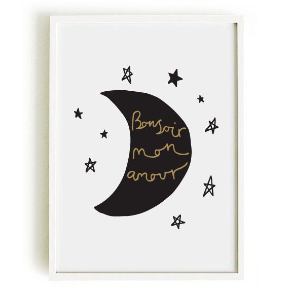 French Love 8x10" Print  - home decor - moon and stars