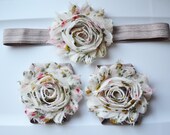 15% off Entire order, Vintage Floral Headband and Barefoot Sandals Set, Newborn headband, Toddler Headband, First Birthday,photo prop