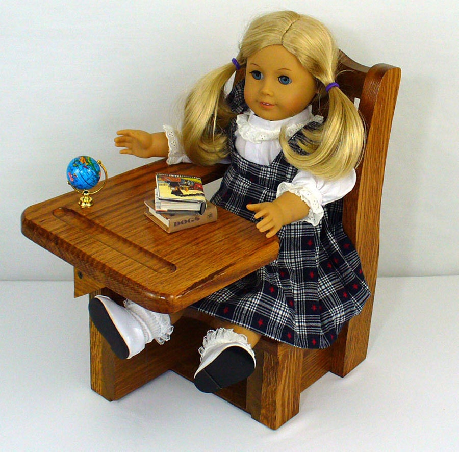 American Girl Doll School Desk / 18" Doll Furniture / Oak School Desk