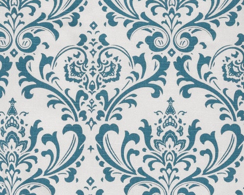DAMASK Wedding AISLE RUNNER, Aquarius Blue on White Slub Traditions Fabric, Custom Lengths  Available