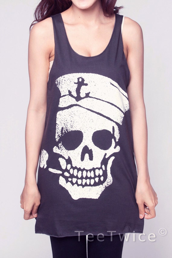 Navy Skull Shirt Day of the Dead Sailor Pipe Shirt Women Tank Top Black Shirt Tunic Top Vest Sleeveless Women T-Shirt Size S M