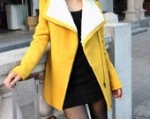 Women yellow Princess OL Wool coat Cashmere winter coat Hood cloak Hoodie cape Hooded Cape/clothing /jacket/dress DY42