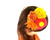 Children's Headband Hair Flowers - Orange, Maroon, Yellow Flowers Themed Head Piece