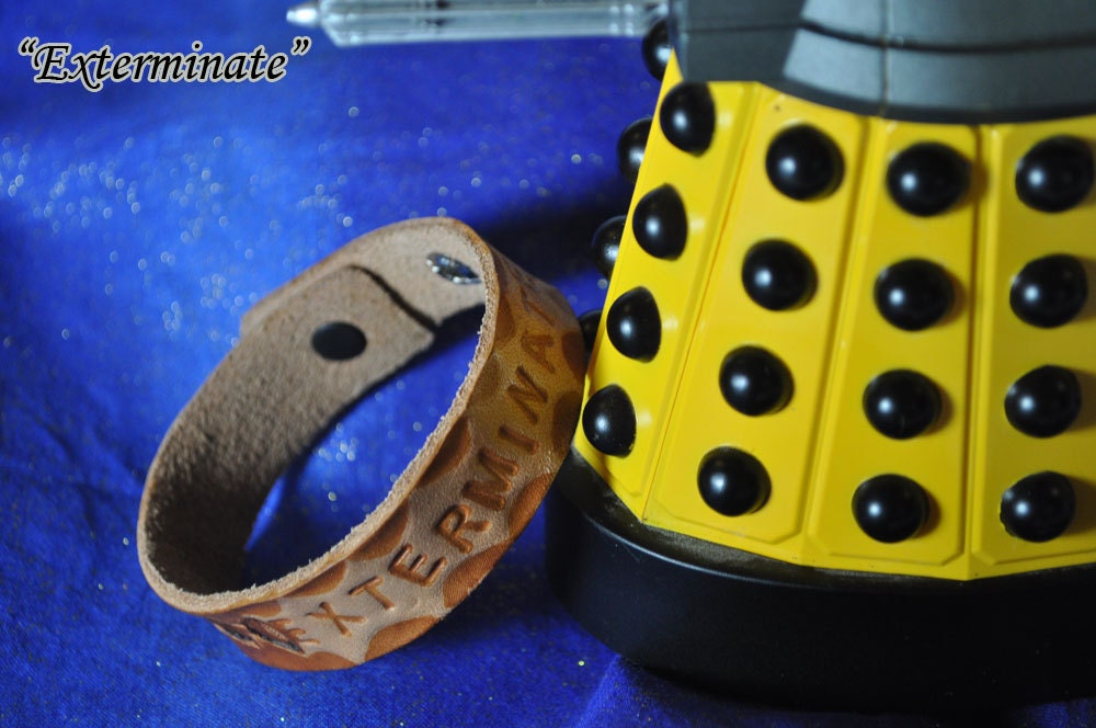 Doctor Who Inspired  "Exterminate" Leather Bracelet