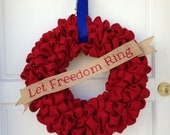 16" Red Burlap Wreath with Patriotic Burlap Banner