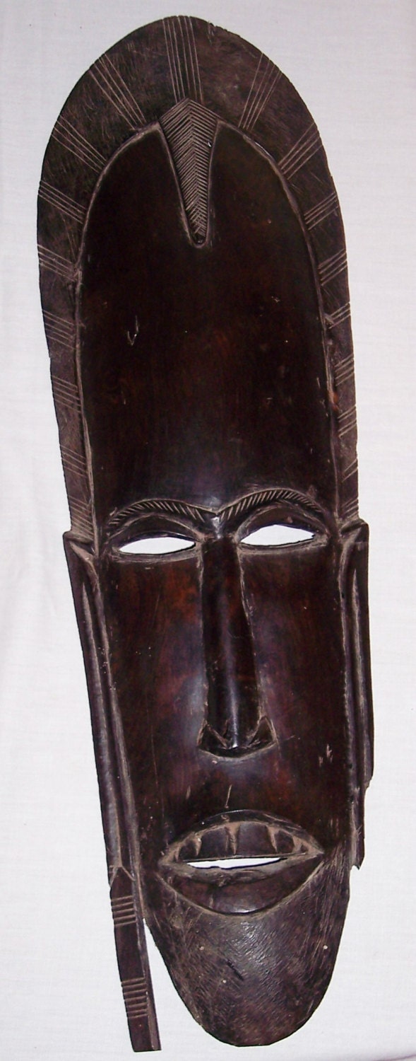 African Masks African Tribal Art Carved Ebony Mask Elongated Face Excellent Detail Mid 1900 s