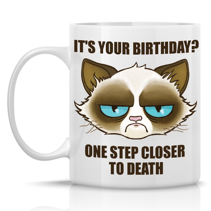 Cactus the Cranky Cat Birthday Mug - 11oz ceramic mug - Meme mug similar to Tard the Grumpy Cat(TM)