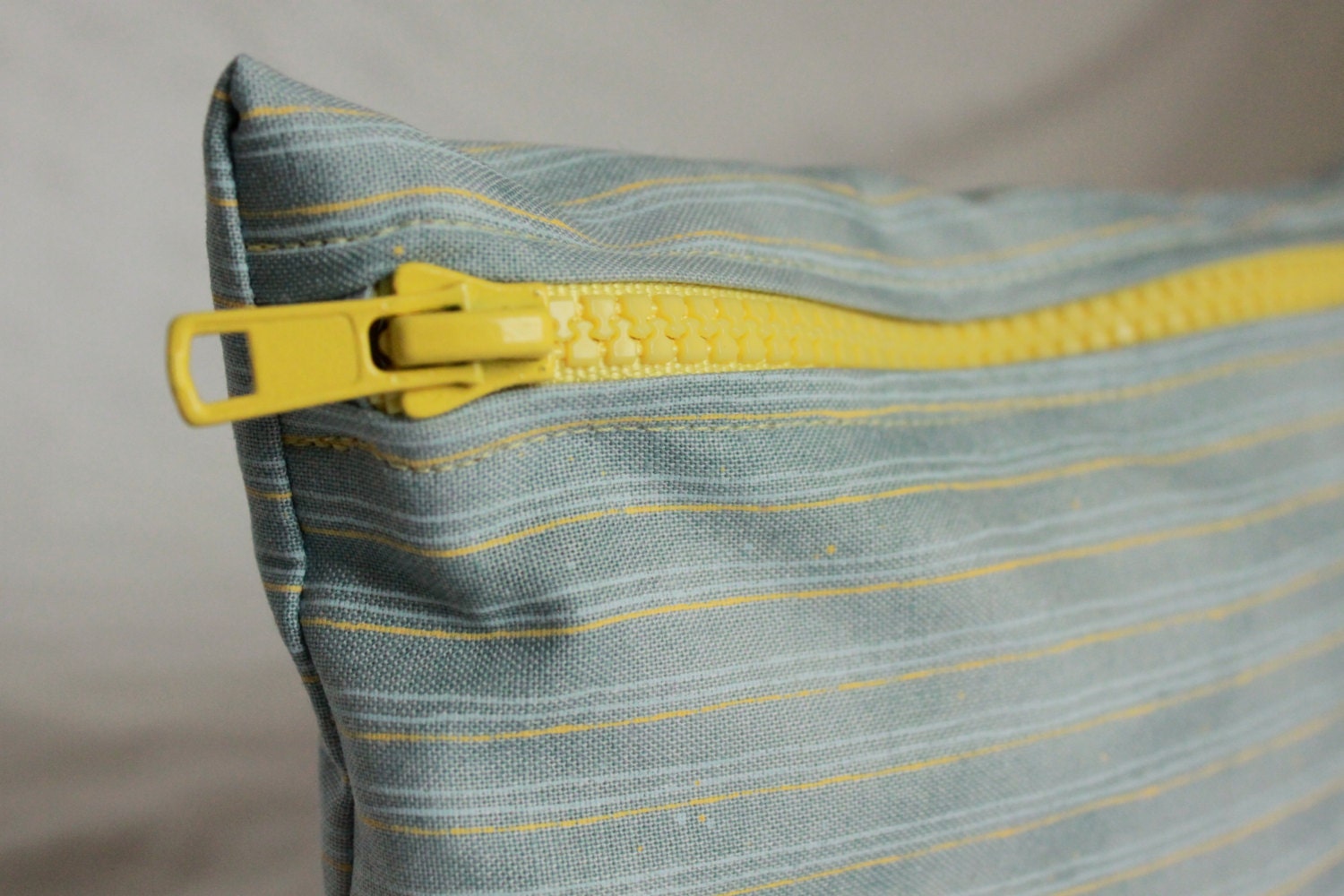Handmade Grey with Blue and Yellow Striped Zipper Pouch - eakboutique