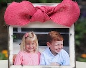 Shabby Chic White Distressed Wooden Frame with a Pink Burlap Bow
