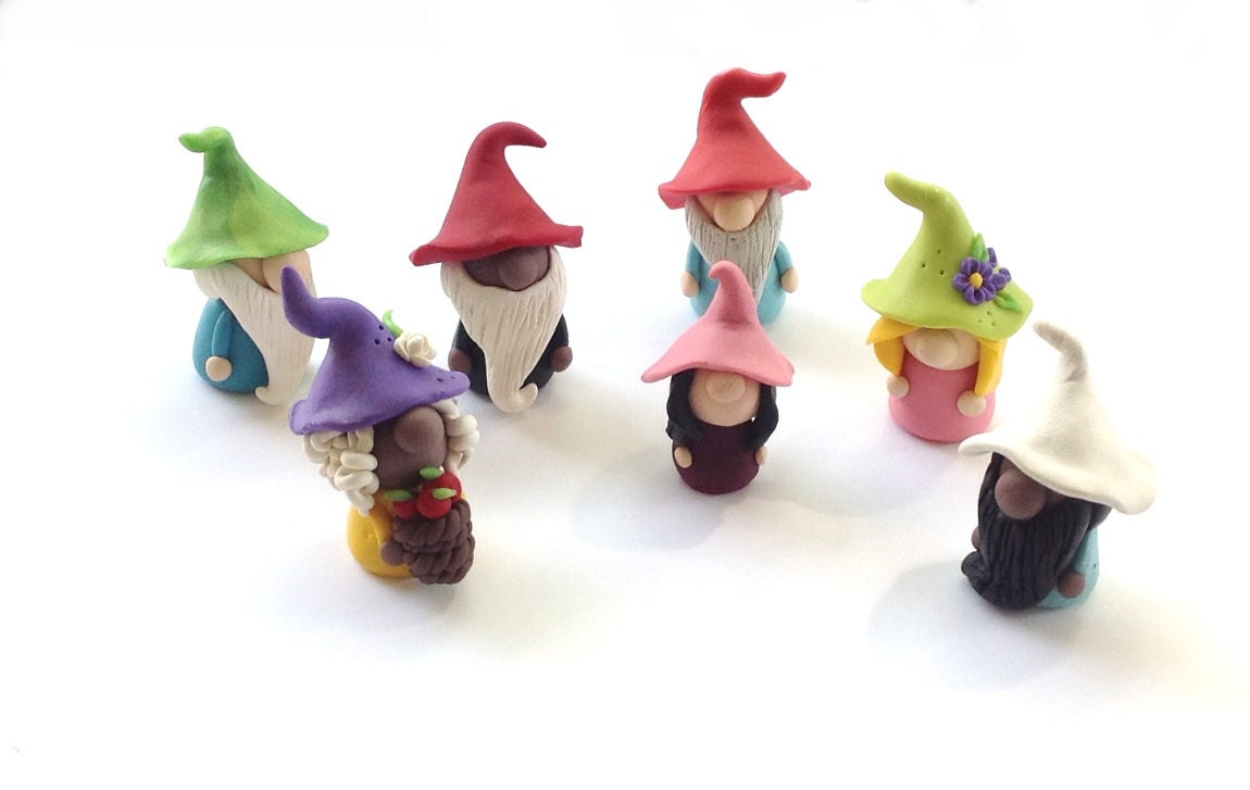 Gnomes, Gnome Villagers, Polymer Clay Miniatures, polymer clay gnome figurines, limited design, gift ideas