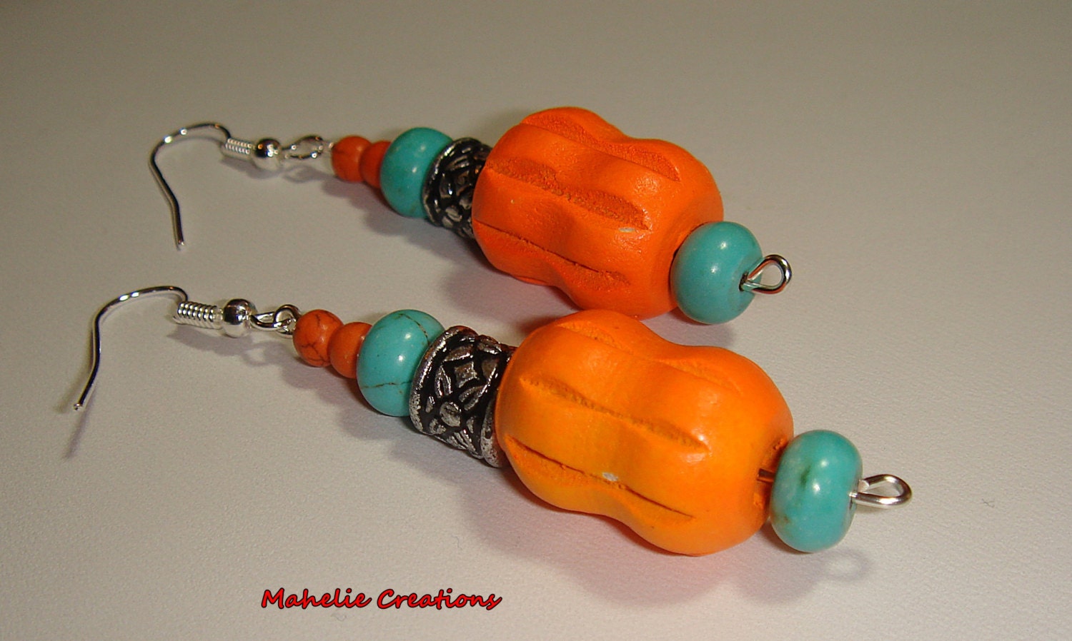 Orange and turquoise dangle earrings, bold statement earring, fun chunky earring, fashion jewelry, bohemian earrings, spring jewelry