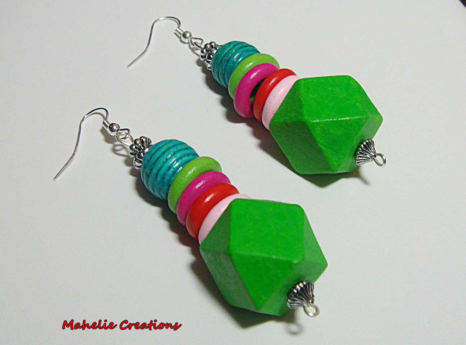 Multicolor chunky colorful wood earrings, statement dangle, bright colors contemporary geometric, big modern earrings, fun fashion earrings