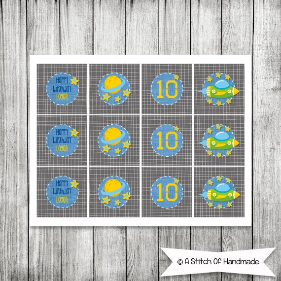 Astronaut Custom Party Circles, Out of This World Themed Birthday Stickers, Cupcake Toppers- PRINTABLE
