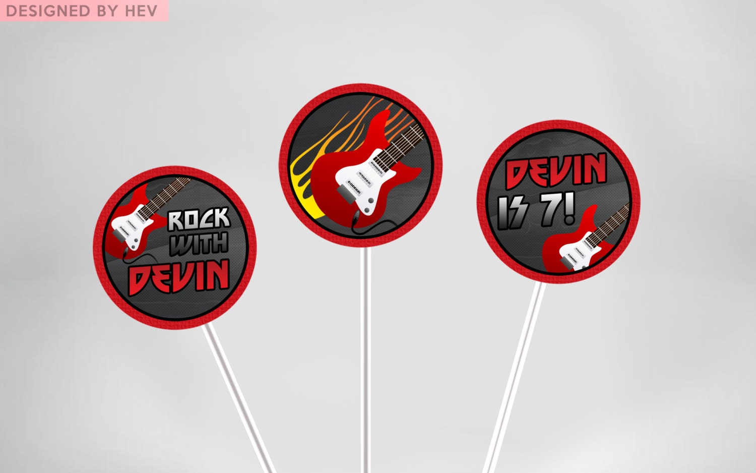 Professional High Quality DIY - Rock Star - Birthday Party Cupcake Toppers - We email and YOU PRINT - Receive in one business day