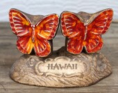 Vintage Hawaii Tiki Salt and Pepper Shakers Flowers  Butterfly Butterflies