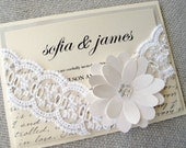 Vintage Script Lace Chic Wedding Invitation