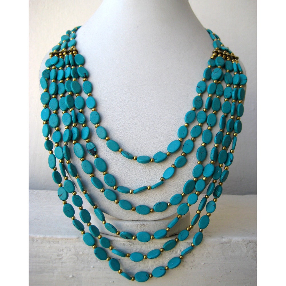 Statement Necklace Turquoise/Multi Strand Necklace/Chunky Necklace/Beaded Necklace/Bib Necklace/Beaded Jewelry