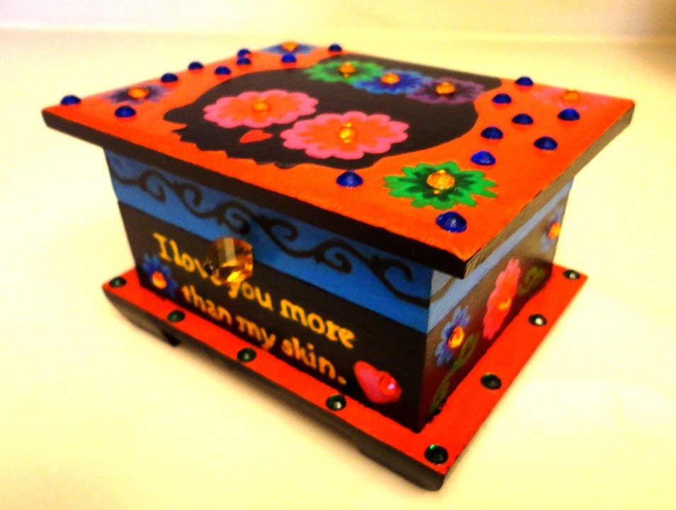 Beautiful Custom Painted Frida Kahlo Dia De Los Muertos  Jewelry Box Day of The Dead jewelry