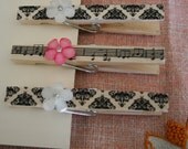Music Note & Regal Floral Clothespin Clips-Use as Wedding, Bridal or Baby Shower Name or Favor Tag Clip -Great Graduation Gift too