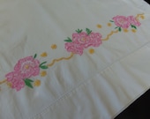 Handmade Single Stitched Vintage Pillow Case Embroidered Farm House Bedding Housewares Shabby Country Living Linens by picadillymarket