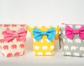 Set of 3 Accessory Pouch Cosmetic Case MakeUp Bag Lens Pouch Zippered Elephant Pouches with Double Bow