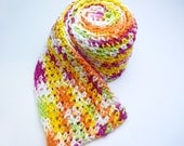 NEW Handmade Crocheted 100% Cotton Spring Weather Thin Lizzie Infinity Scarf - Refreshing Sherbet